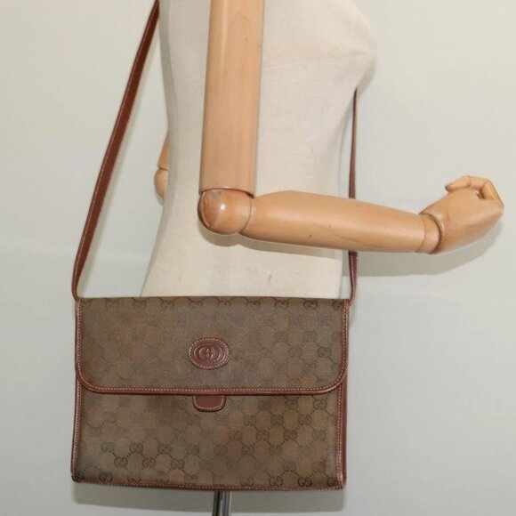 GUCCI GG Canvas Shoulder Bag Brown Gold - Picture 1 of 16